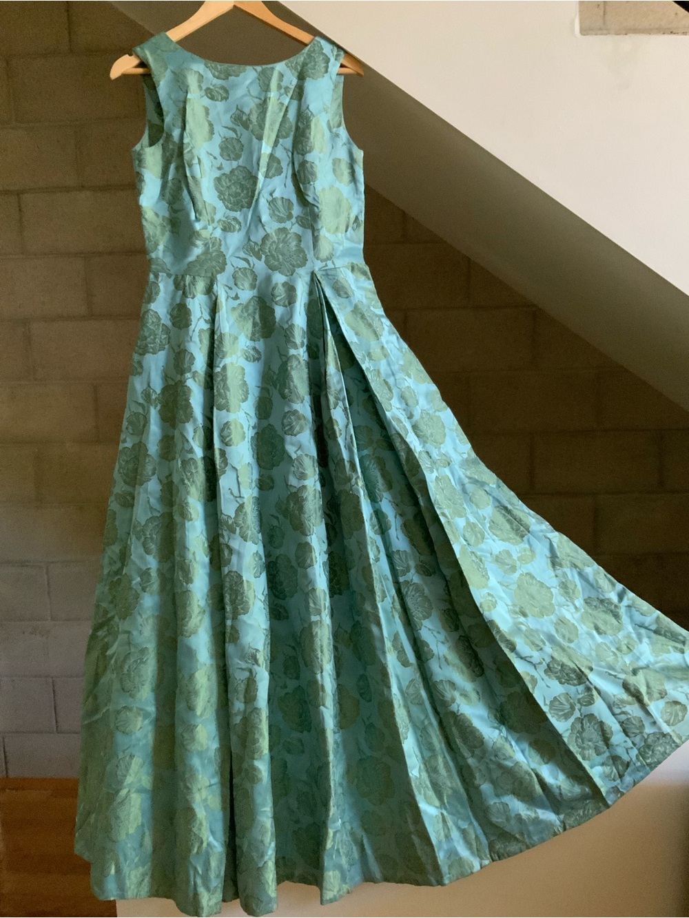 Vintage 50s aqua blue floral dress sz S - Picture 10 of 11